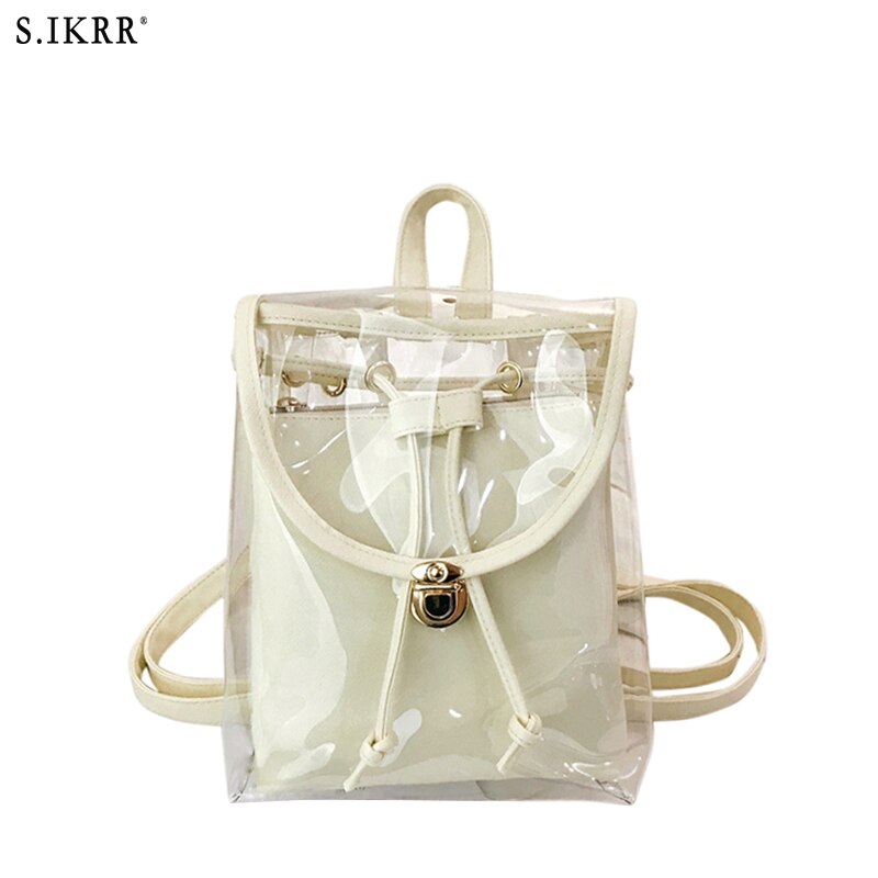 Ikrr doces cor verão doce geléia mochilas à prova dwaterproof água pvc elegante transparente mochila composto bgs feminino saco de escola: Beige