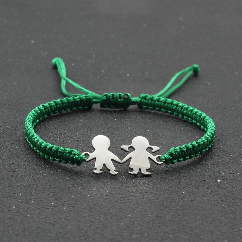 Leuke Familie Stijl Roestvrij Staal Jongen Meisje Bedelarmband Lucky String Handgemaakte Braid Verstelbare Armbanden Voor Vrouwen Mannen Stellen: Green