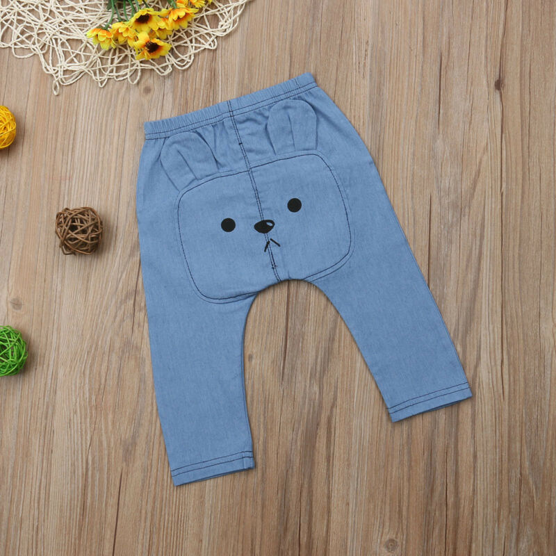 0-3Y Baby Junge Mädchen Denim Hosen Kleinkind Art Bär Sweatpant Jogger Elastische BöHöhle Hosen