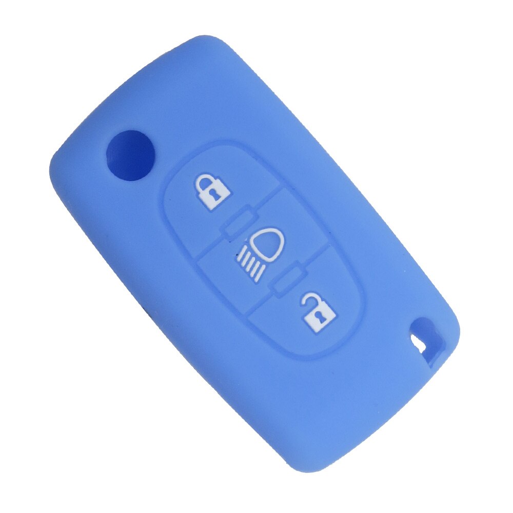 OkeyTech silicone car key cover case For Citroen C2 C3 C4 C5 Picasso Xsara C6 C8 for peugeot Remote 3 button flip key auto shell: light blue