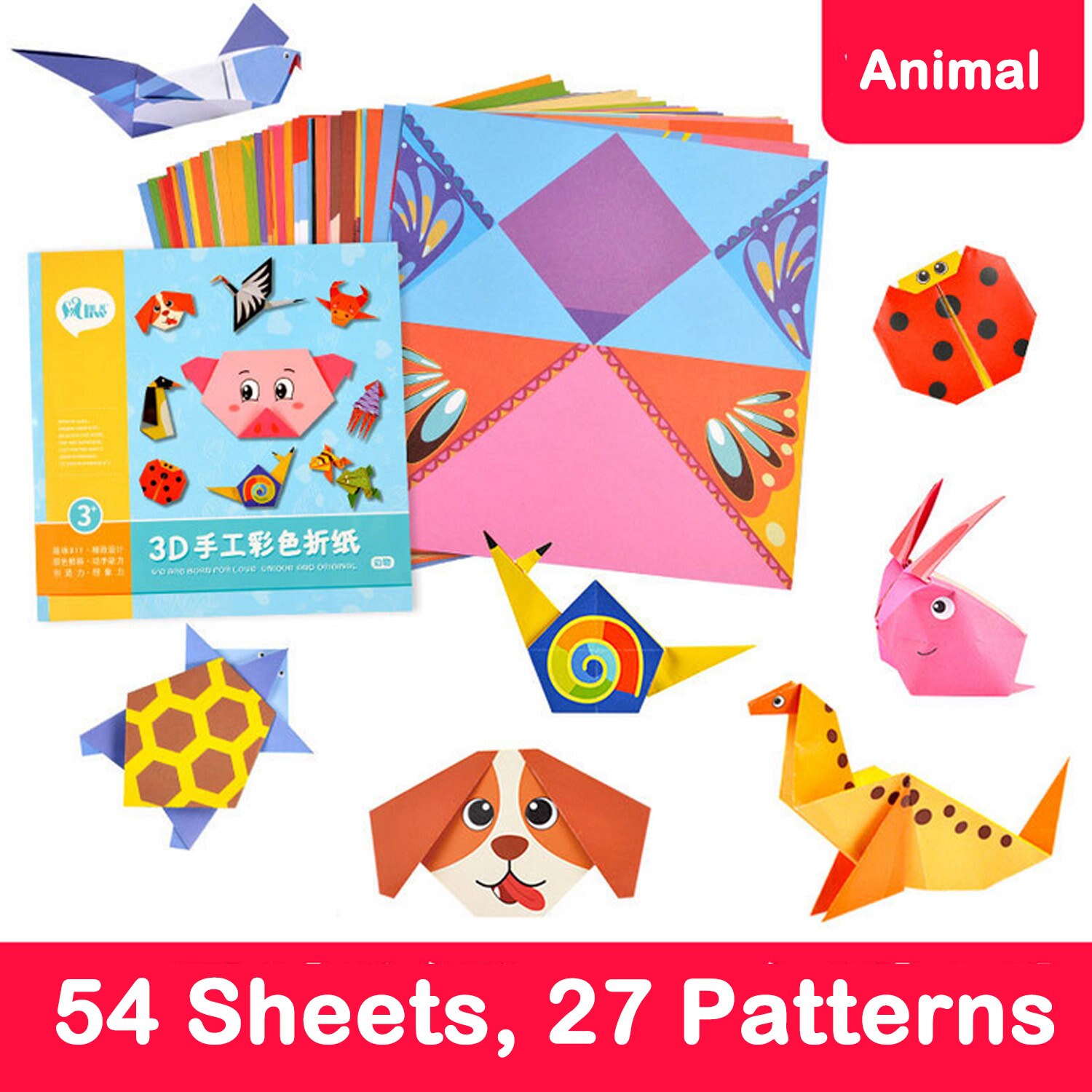 54 Vellen 3D Kids Origami Cartoon Dier Boek Vouwen Papier Voor Kinderen Diy Ambachten Papier Kunst Projecten Vroege Educatief Speelgoed