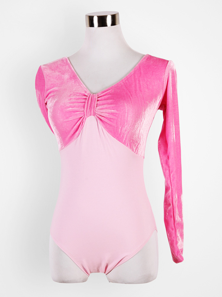 Ballet leotard for Women Winter Cotton Spliced Velvet Dance Wear Adult Training Tights Yoga Gymnastics Jumpsuit Clothes: S / Pink