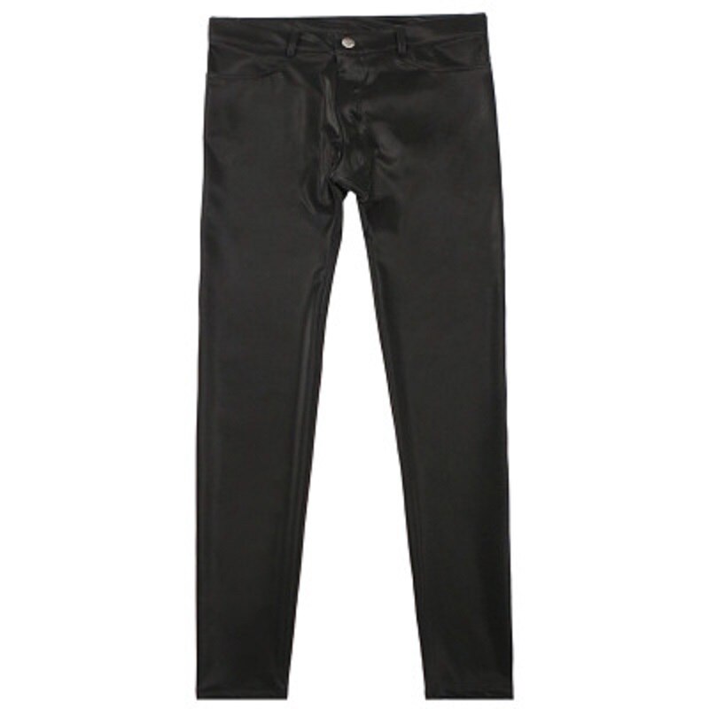 Pu leren broek met strakke pijpen, slanke broek, oversized herenleggings met lage taille, stretch kunstleren bikerbroek