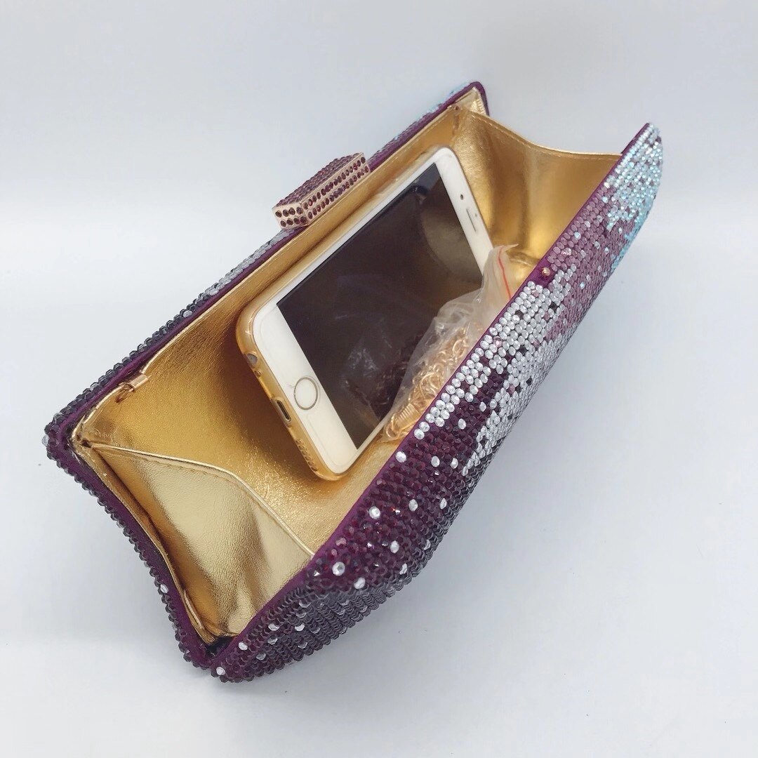 Aankomst Licht Paars/Ab Kristal Avond Portemonnee Vrouwen Diamant Messenger Telefoon Tas Clutch Mode Dames Schouder Party Handtas
