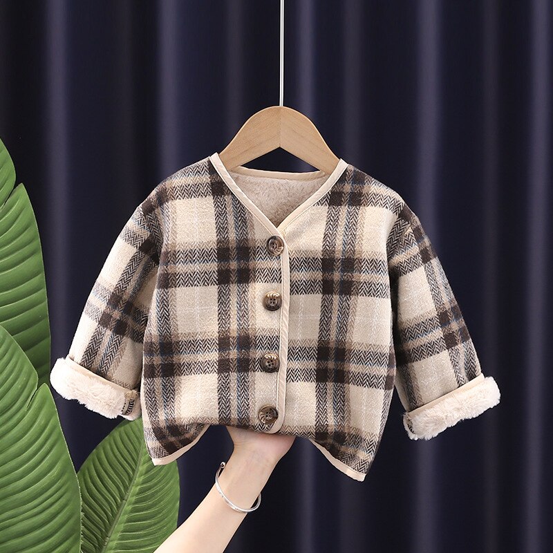 2021 inverno nuovi ragazzi e ragazze moda interna in pile plaid cappotti bambini spessi caldi giacche di lana casual: GRAY / 120cm