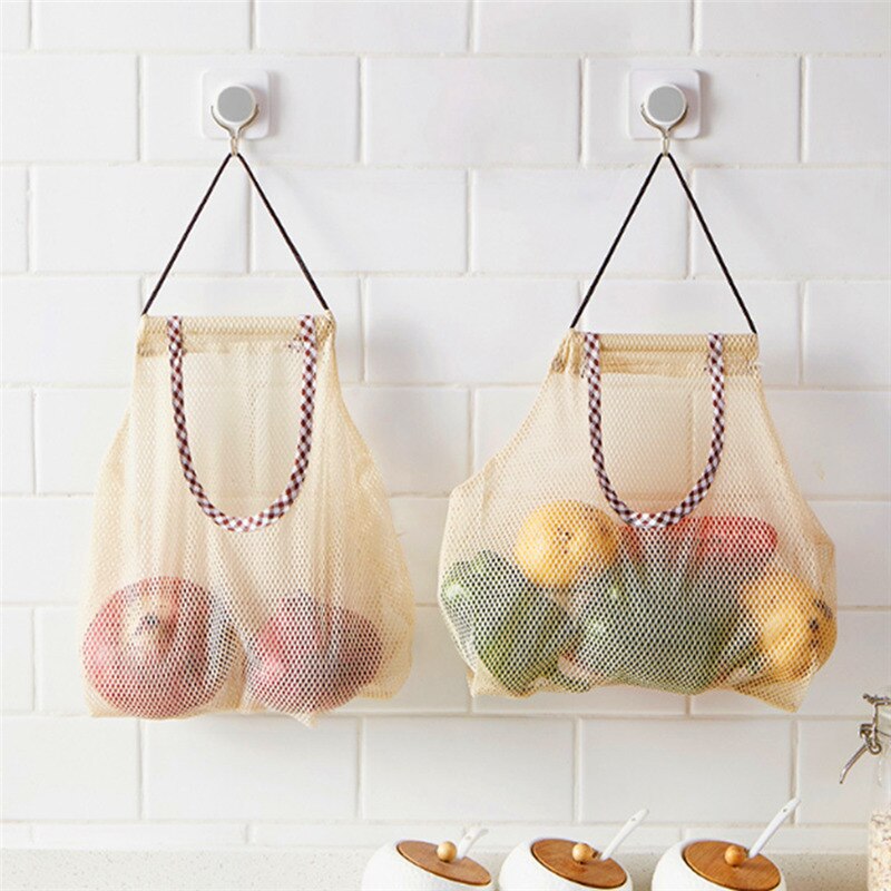 Mesh Vegetable Bags Reusable Fruit Bag Storage Bag for Shopping Kitchen Fruit Vegetable with Drawstring Kitchen Organizer