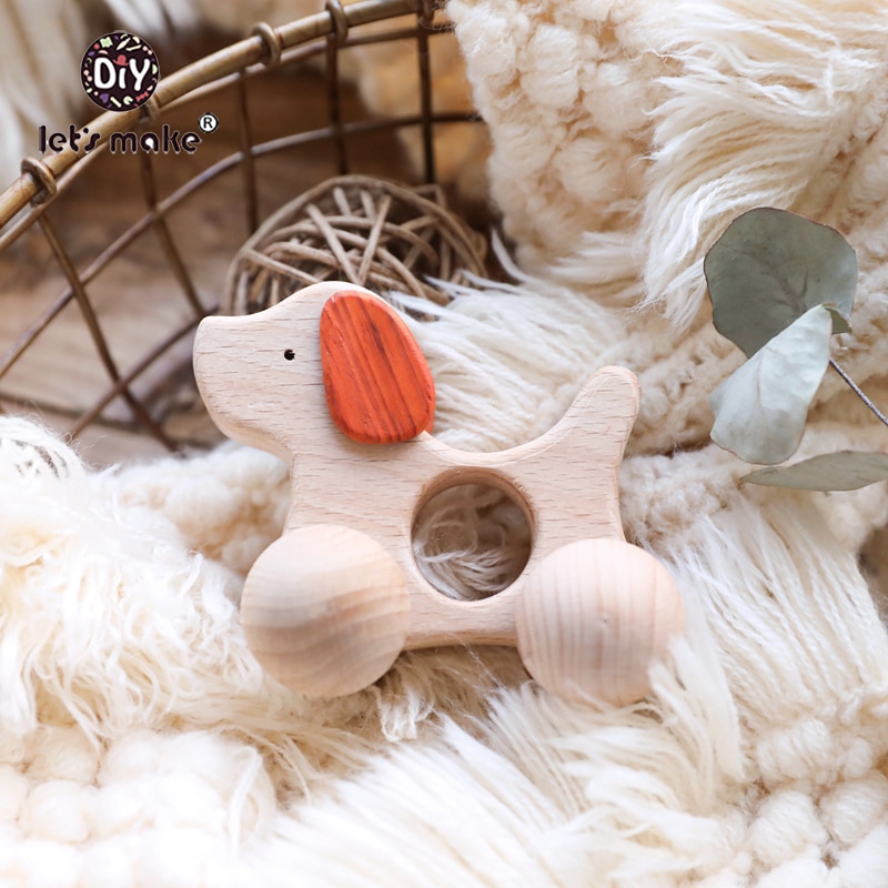Laten we 5pcs Houten Baby Speelgoed Hond Auto Gym Hout Dier Rammelaars Paard Auto Houten Bijtring Animal Kids speelgoed