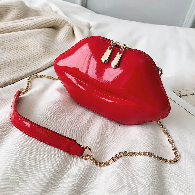 Bolso de hombro pequeño de PU para mujer, bolso de mano de de labios rojos de para mujer, bolso de mano con cadena Mini: Red Shoulder Bag