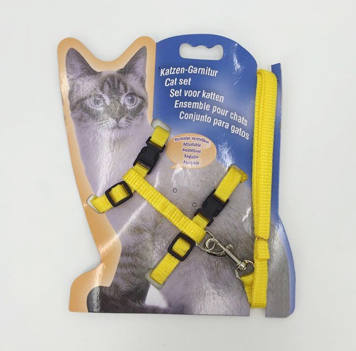 9 Kleuren Verstelbare Kat Leash Set Nylon Pet Kat Riemen Touw Voor Puppies Lopen Borstband Pet Product: yellow