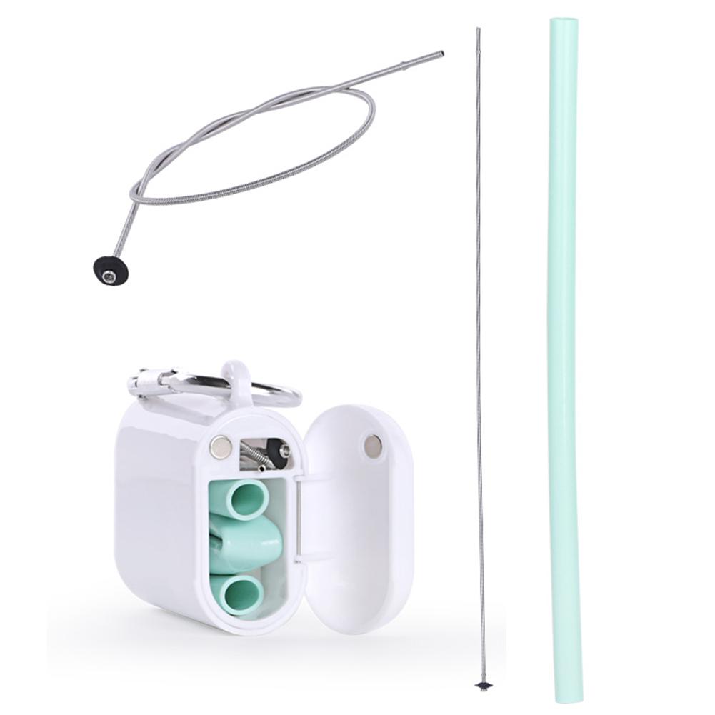 3pcs/set Reusable Silicone Straw Portable Drinking Straws Silicone Straight Tube Straw with Cleaning Brush Storage Box: Green