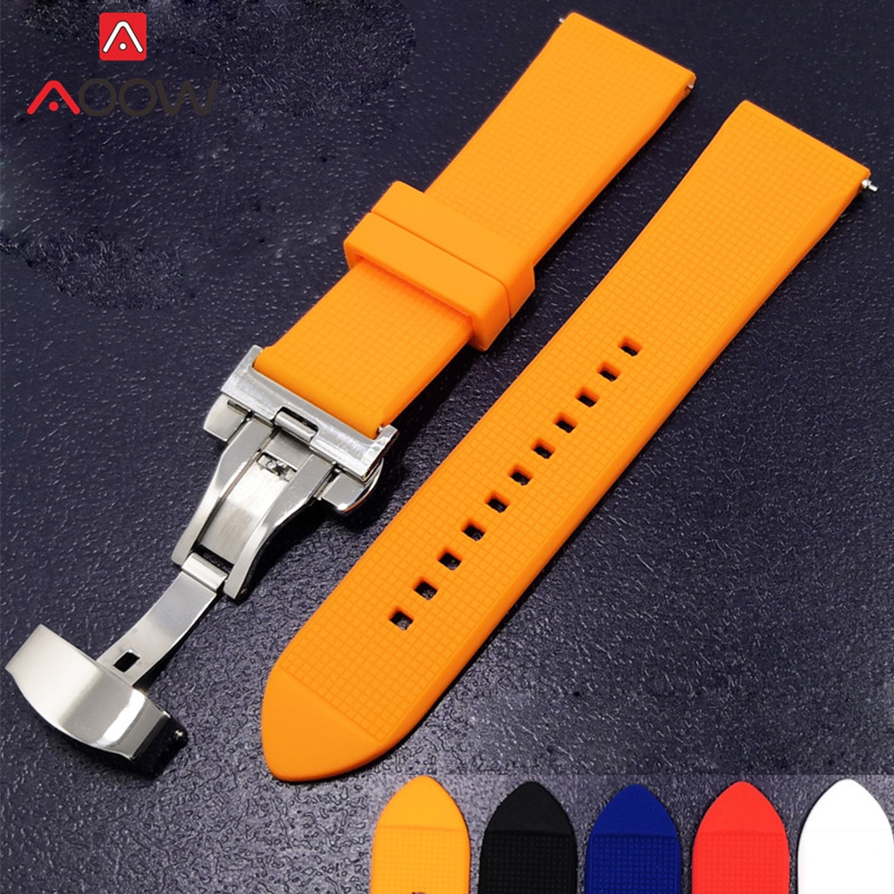 Silikon klokkerem 18mm 20mm 22mm for samsung galaxy watch 42mm 46mm gummi hurtigutløsende sommerfuglspenne armbånd båndreim