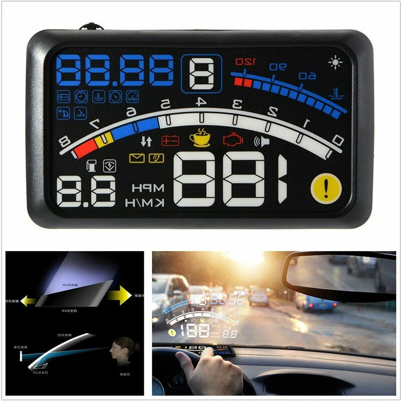 5.5 "auto HUD Head Up Display OBD2 Port Tachometer Projektor Geschwindigkeit Warnung Gauge 4-bühne MPH Geschwindigkeit Warnen OBD2 Interface Windshie