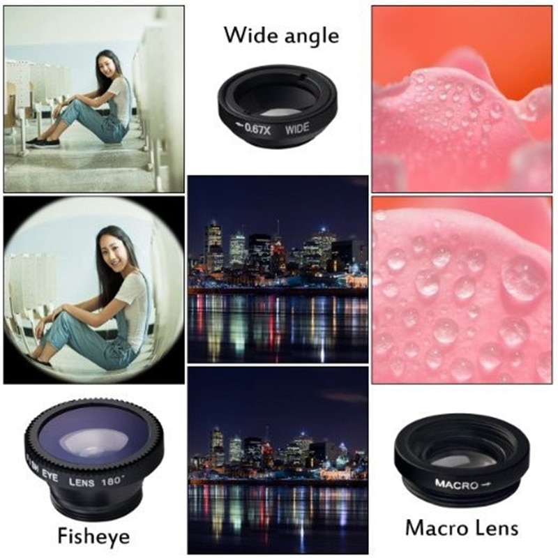 3 In 1 Universal Fish Eye Lens Camera Kits Photography Wide Angle Macro for IPhone Samsung Smartphone Mobile Phone Accessories