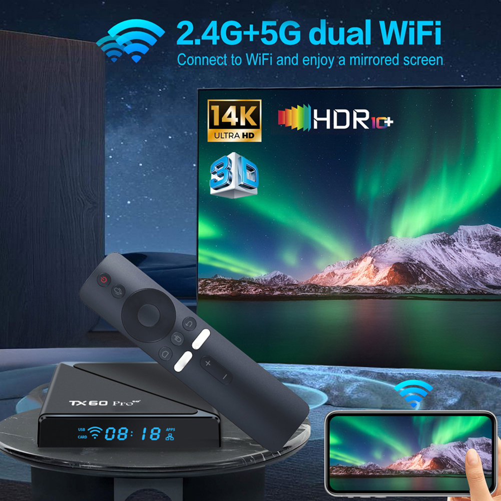 TX60 PRO Smart TV Box 2.4G 5G Dual WiFi 6 Android Set-top Box Lettore Multimediale Domestico con Telecomando 2026