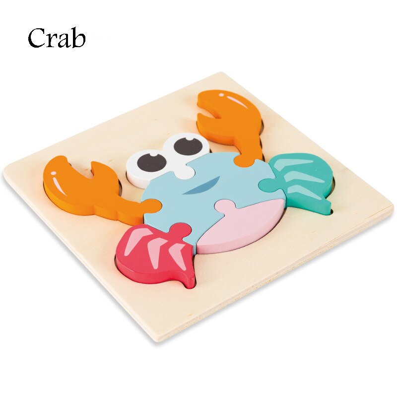 Wooden Puzzle Toys Cartoon Animal Wood Puzzles Cognition Educational Toy Baby Busyboard Smooth No Smell Thicken 3D Jigsaw toy: Crab