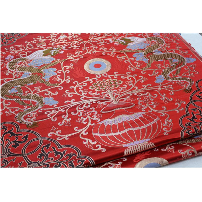 CF617 Red Dragon Chinese Style Jacquard Silk Brocade Fabric Chinese Wedding Dress Fabric Buddhism Clothes Chinese Home Textile