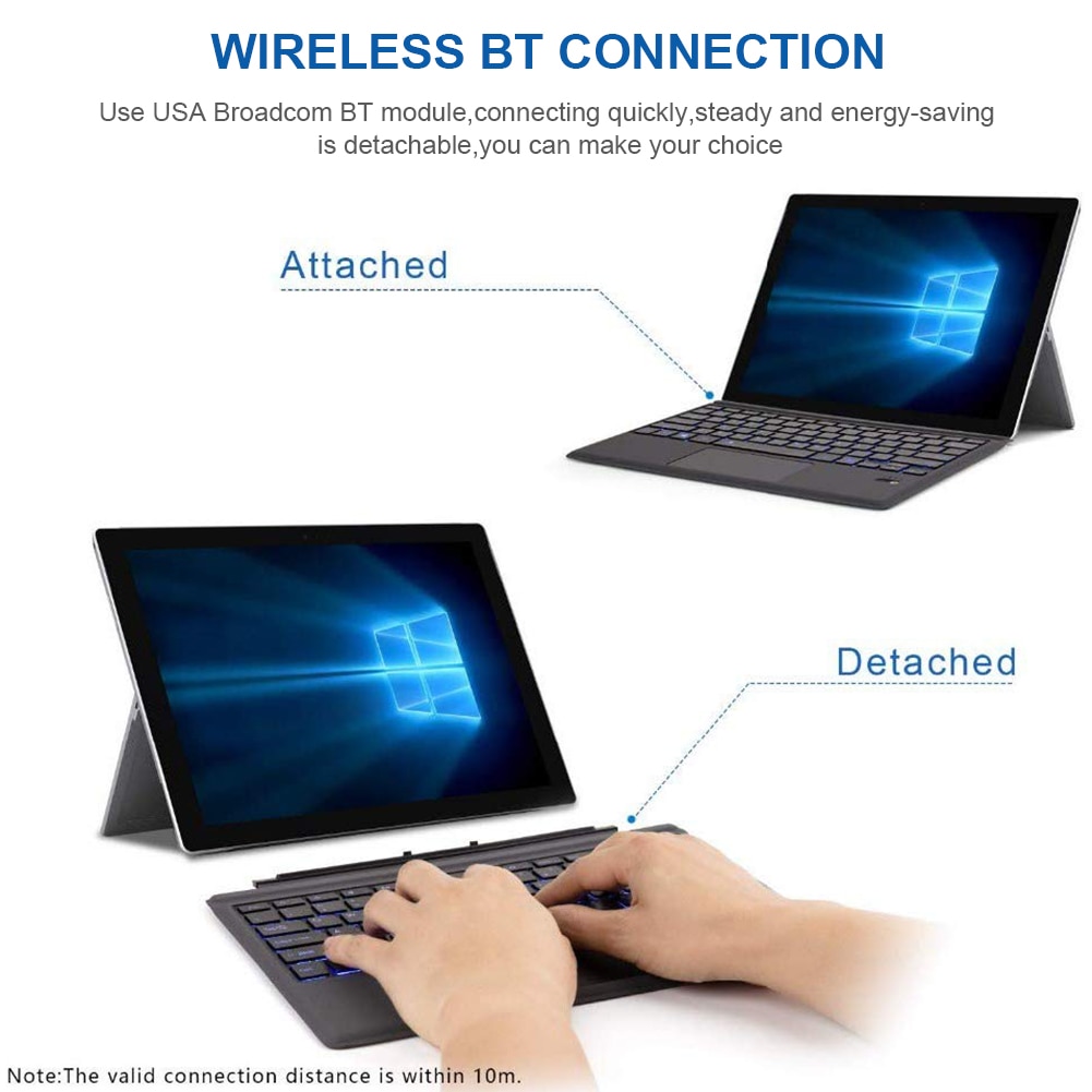 Draadloze Bluetooth Toetsenbord Magnetische Energiebesparende Toetsenbord Met 7 Kleuren Led Backlight Voor Surface Pro