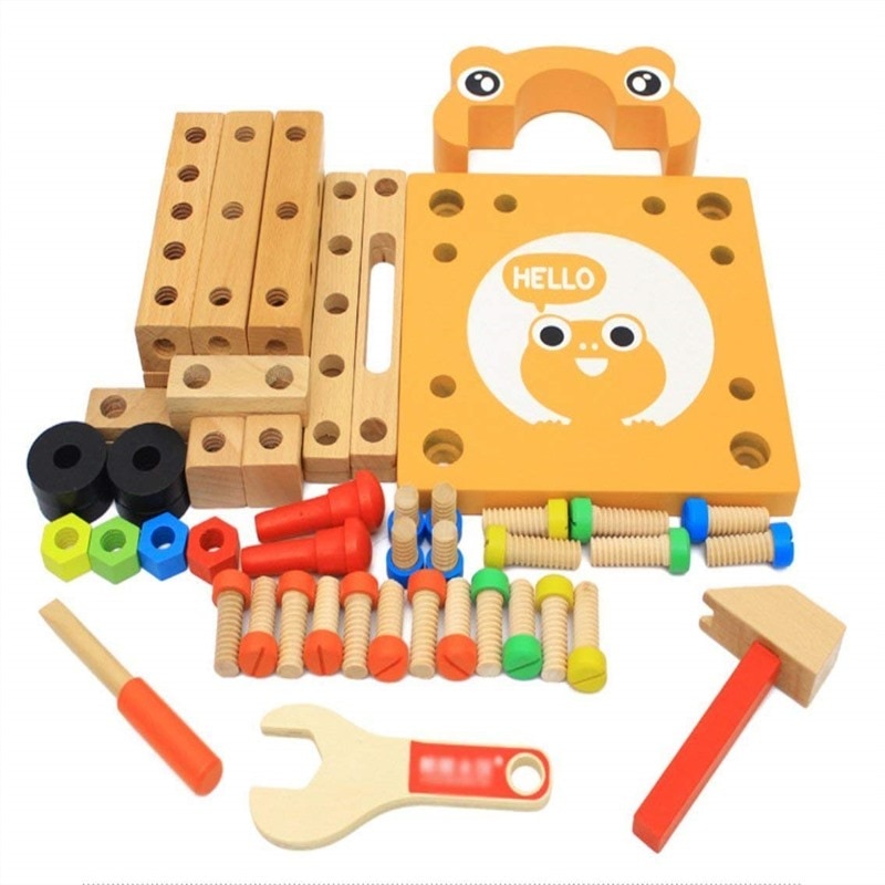 52pcs Assembly Wooden Toys Multifunction Wooden Building Sets DIY Screw Block Activity Working Chair Construction Sets Puzzle