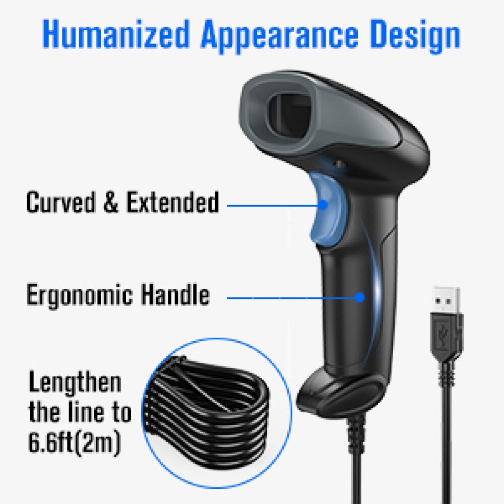 Eyoyo USB Wired 1D Barcode Scanner Adjustable Stand Handheld Bar Code Reader Plug&amp;Play For Library Store Warehouse POS System