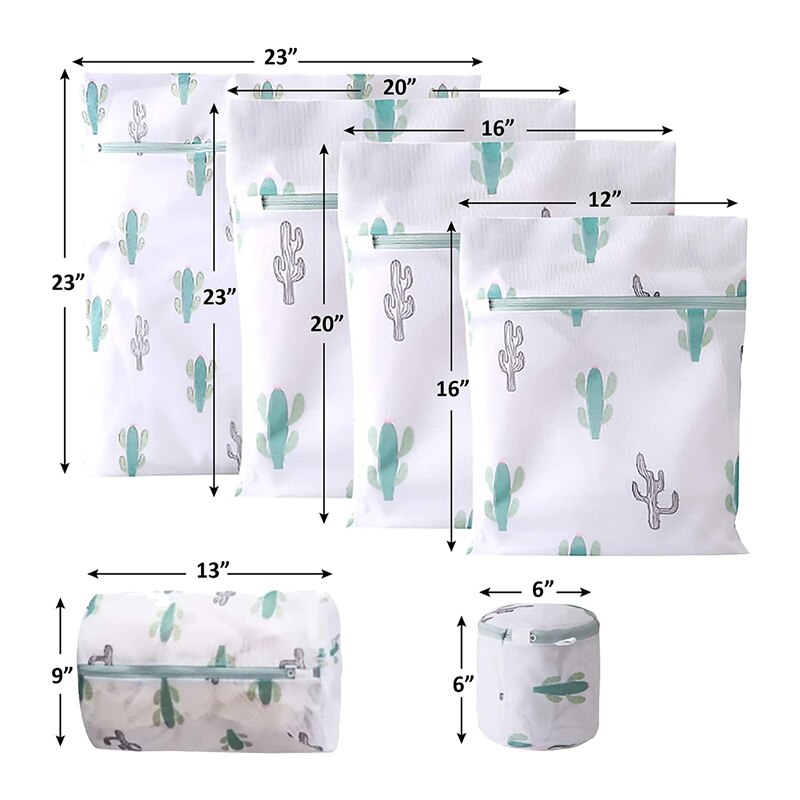6 Pcs Mesh Waszakken Met Prints, Reizen Opbergtas, Kledingstuk Wassen Zakken Voor Kleding, Bras, ondergoed, Sokken, Groen