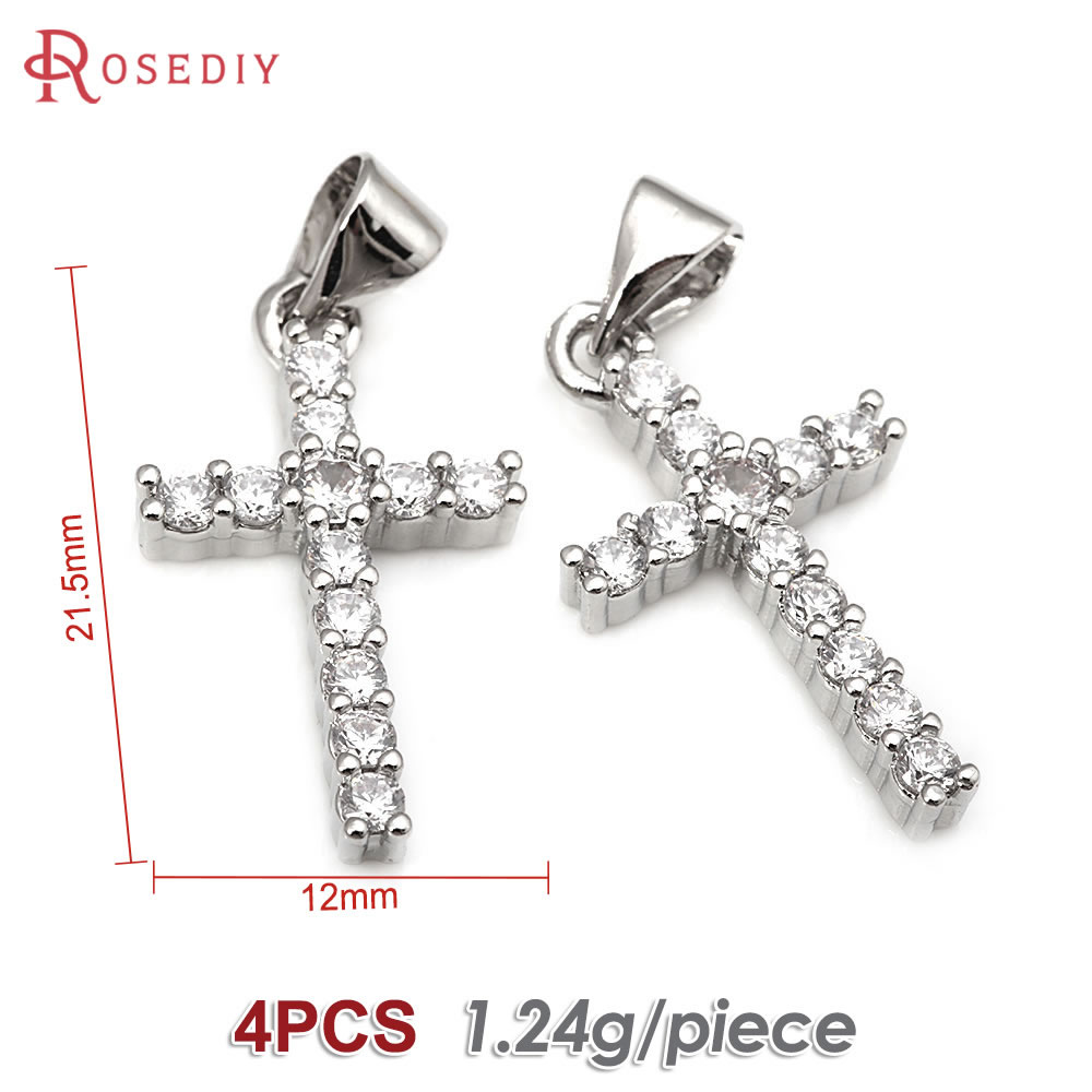 4 stk. messing zirkon kors halskæder charms vedhæng tilbehør smykkefremstillingsmaterialer rosediy officiel hjemmeside: Forsølvede
