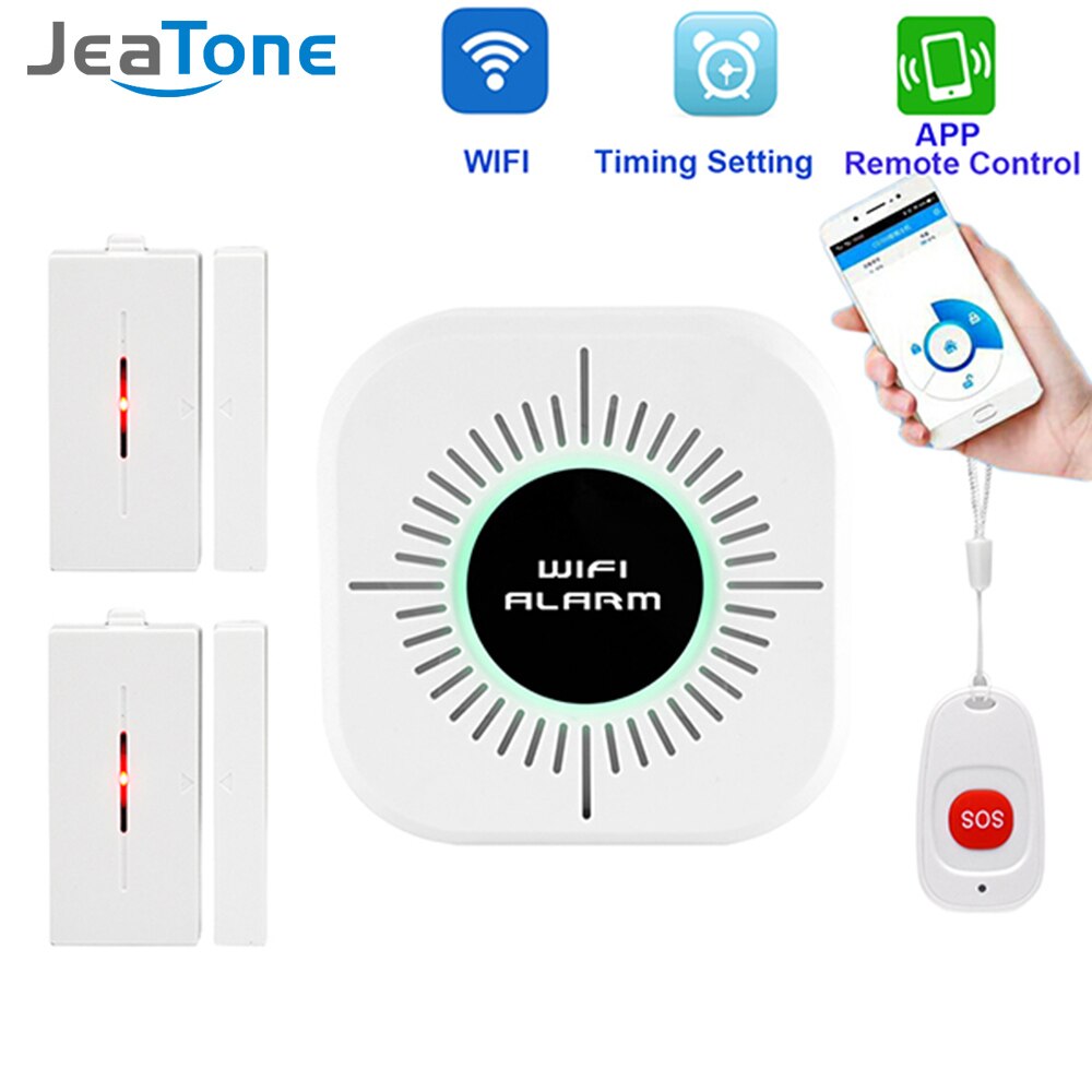 Jeatone draadloos huis inbreker wifi alarmsysteem beveiliging app controle engels android ios pir-sensor deur raam detector alarm: A