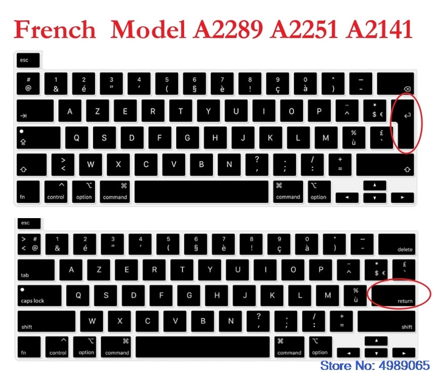 AZERTY Keyboard Cover Skin French Cover Protector for MacBook Pro 13 inch Model A2289 A2251 & Mac book 16 inch Model A2141