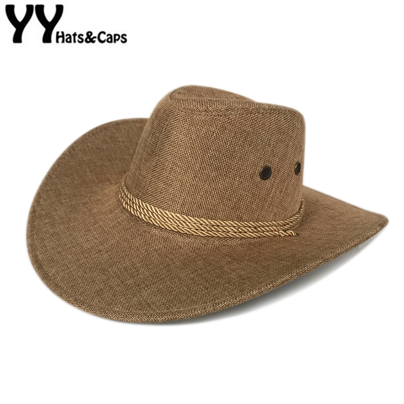 Yy linned western-cowboy herre sommer solskærm hatte kvinder bjergbestiger jazz cap sombreros mujer verano paja vaquero  nz002