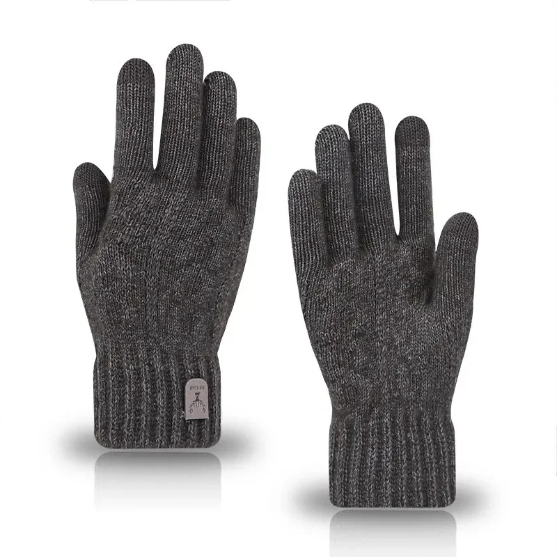 men's warm gloves winter touch screen plus fleece gloves cold warm wool knitted gloves: black