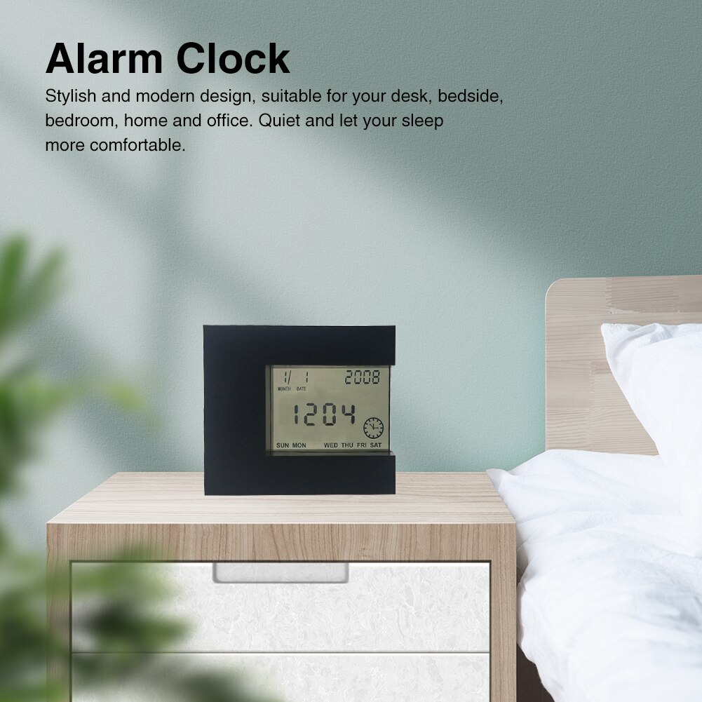 LCD Calendar Digital Display Home Decor Office Time Temperature Rotating Induction Modern Silent Alarm Clock Battery Operated