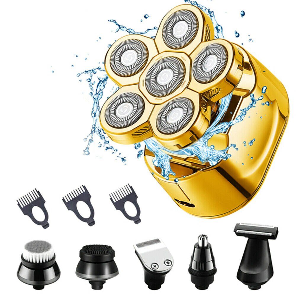 6 Heads Men Electric Shaver Razor Bald Hair Skull Trimmer Beard Remover Rechargeable Men Facial Cleaning Brush