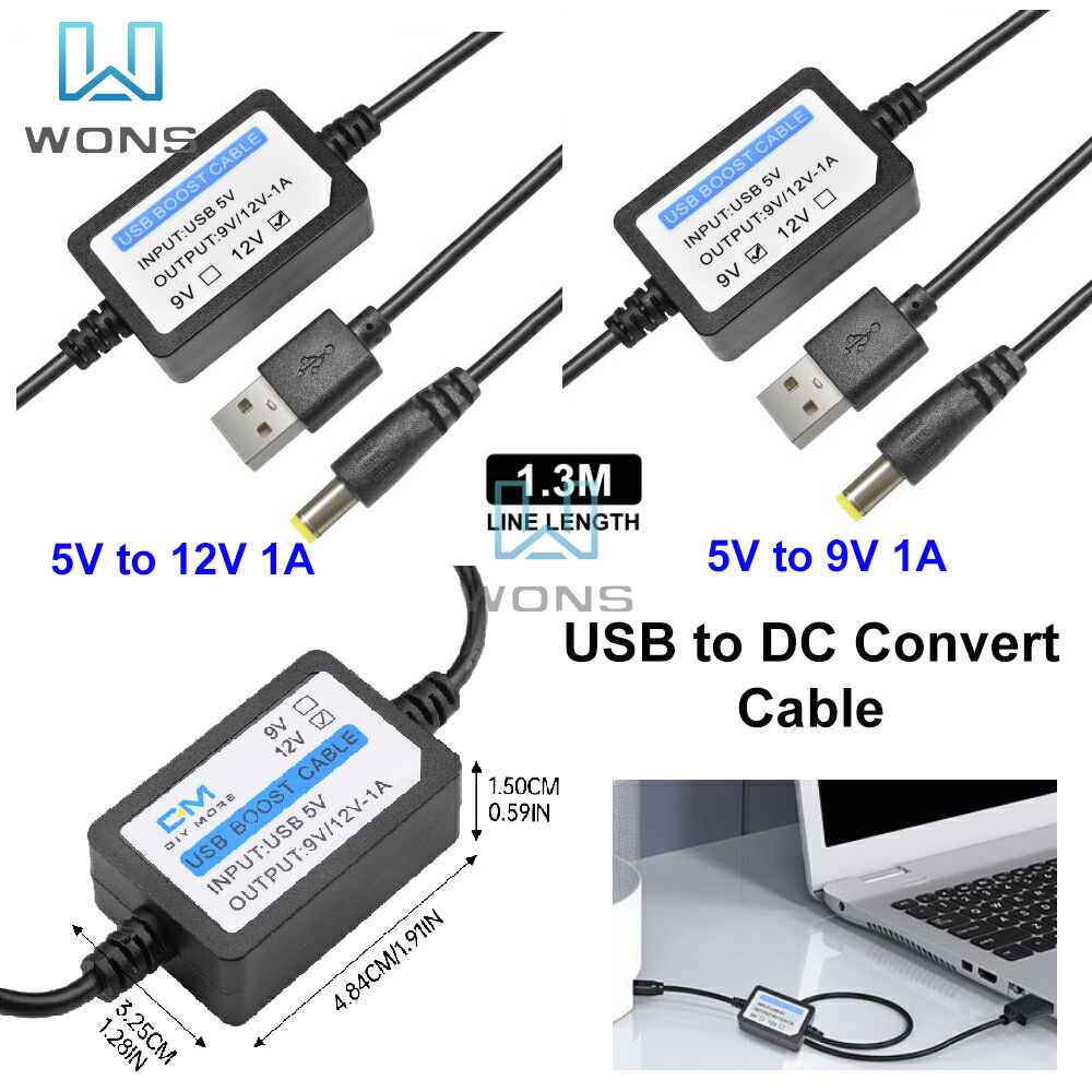 Usb til dc konverteringskabel 5v to 12v/9v 1a spændings-step-up-kabel booster strømkonverter adapter tilslutning han 1.3m usb opladning