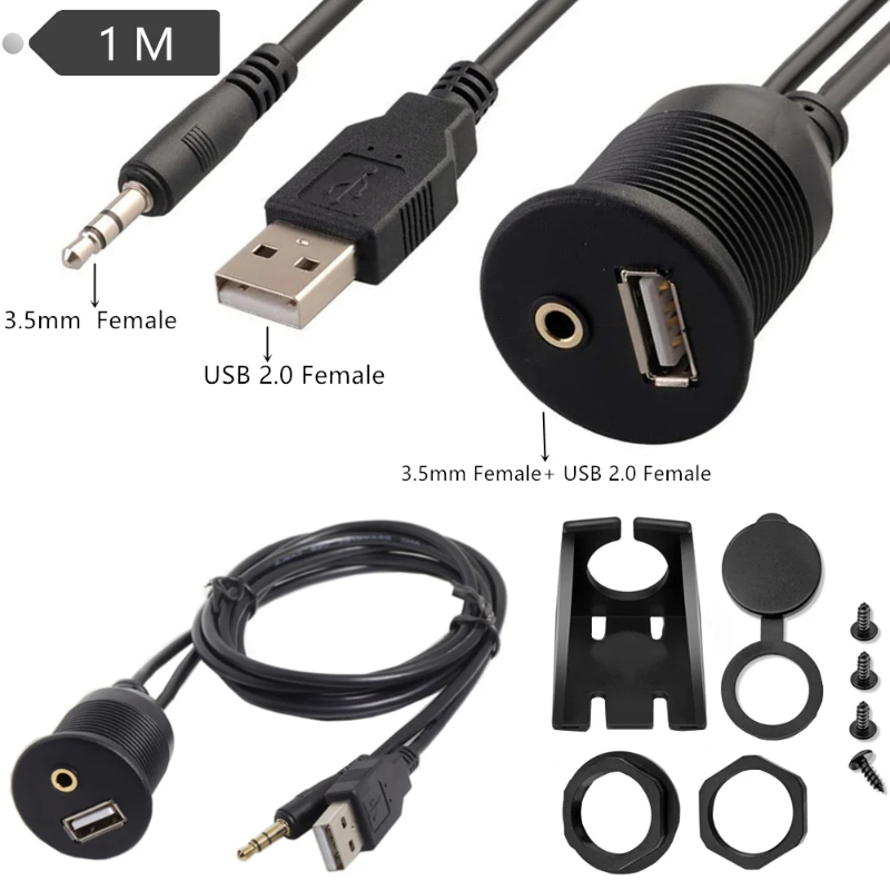 Car boat dashboard flush mount USB port 3.5mm auxiliary USB dashboard headphone jack flush mount adapter Car Boat Dash Flush Mou