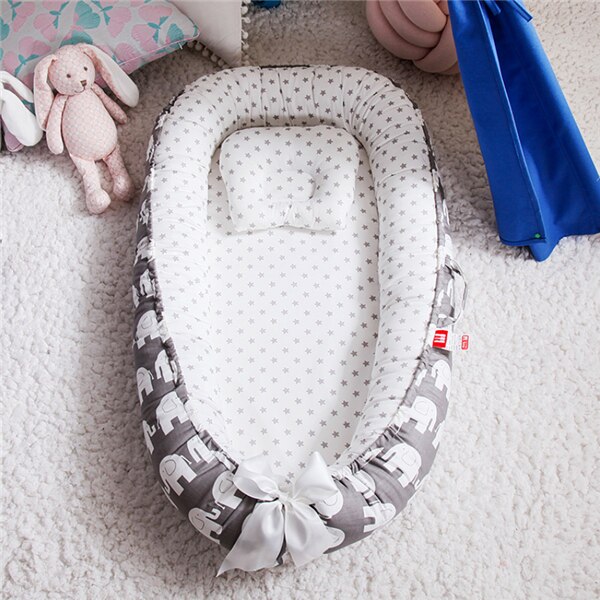 Portable Baby Bed Nest Newborn Crib for Boys Girls Pillow Cushion Travel Bed Infant Cradle Cot Sleeping Bed: Beige