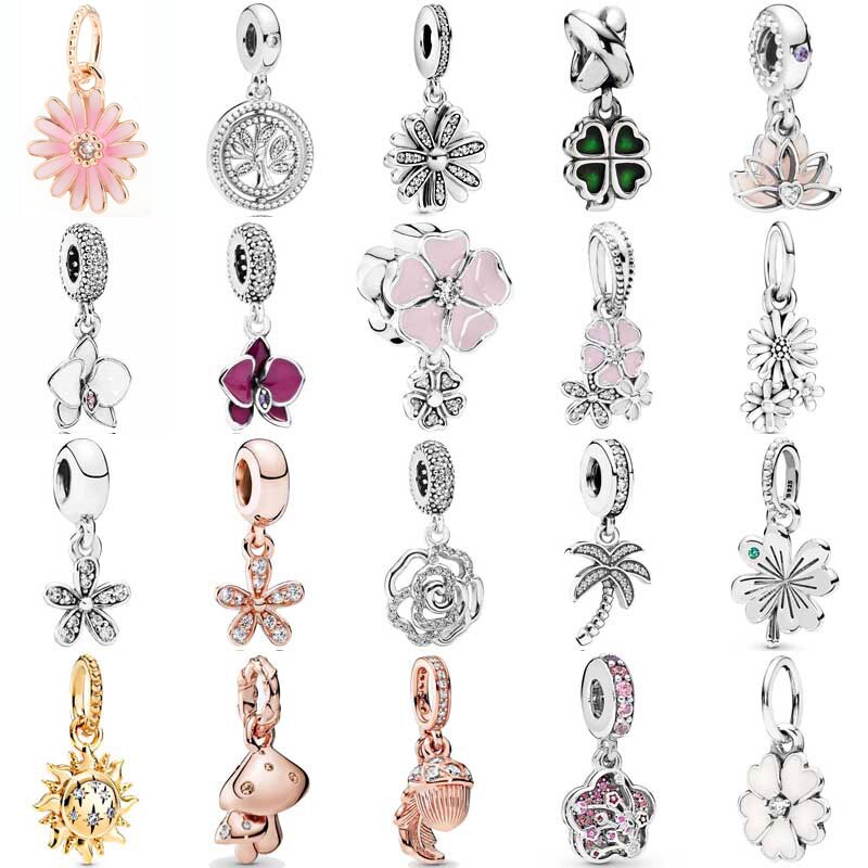 Spinning Tree Of Life Serene Lotus Clover Daisy Flower Pendant Beads 925 Sterling Silver Charm Fit Bracelet DIY Jewelry