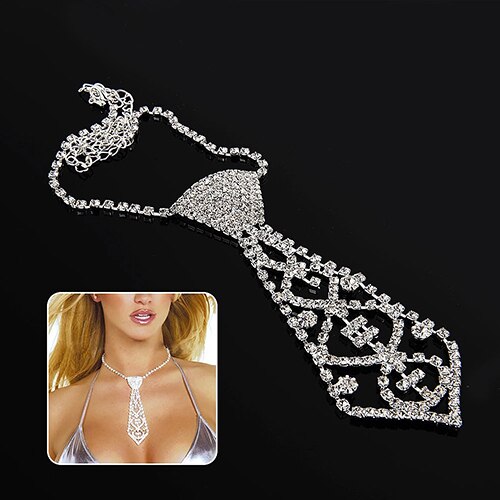 Beauty Women Glitter Rhinestone Tie Shaped Necklace for Prom Party stainless steel chain necklace women luxury jewelry: Default Title