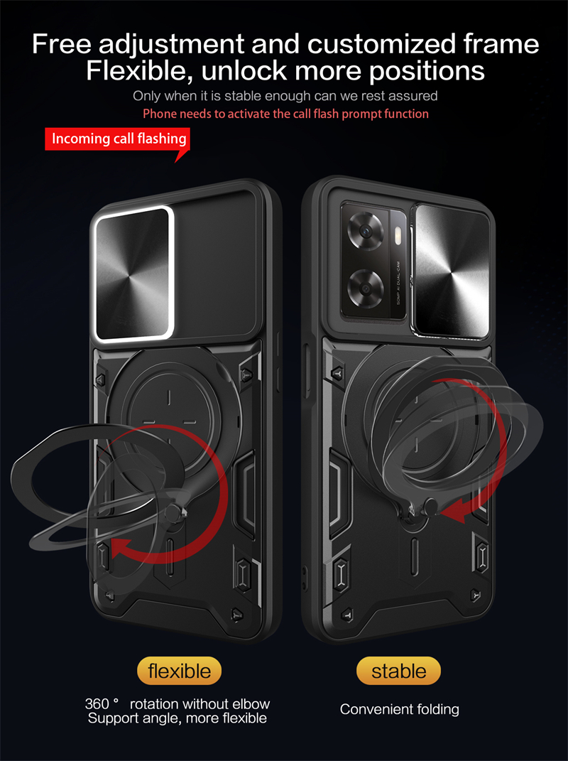 For OPPO A57 4G Case Slide Lens Protection Car Magnetic Stand Ring Phone Case For OPPO A57S A57E A77 Shockproof Armor Back Cover