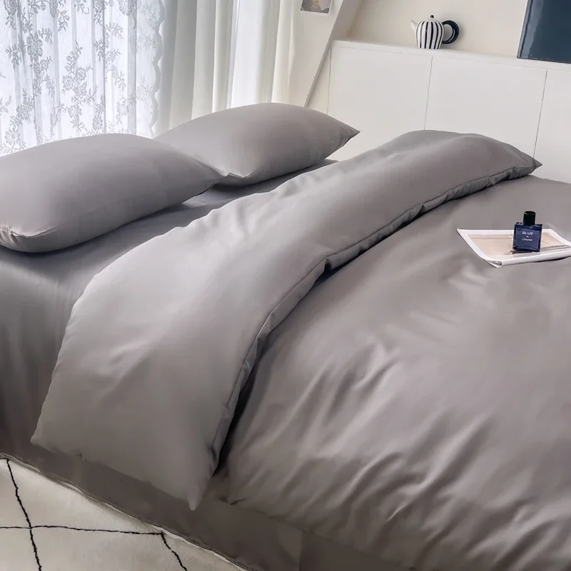 2025, neuer Sommer-Bettbezug aus kühler Eisseide, einfarbig, Größe Zwilling/voll/Königin/König: Super König / Beige