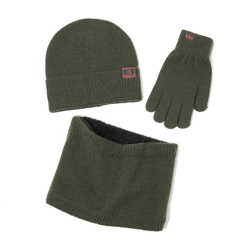 hommes femmes écharpe chapeau gants ensemble trois pièces hiver ensemble femme chapeaux écharpes hommes unisexe bonnets bonnet tricoté: Green