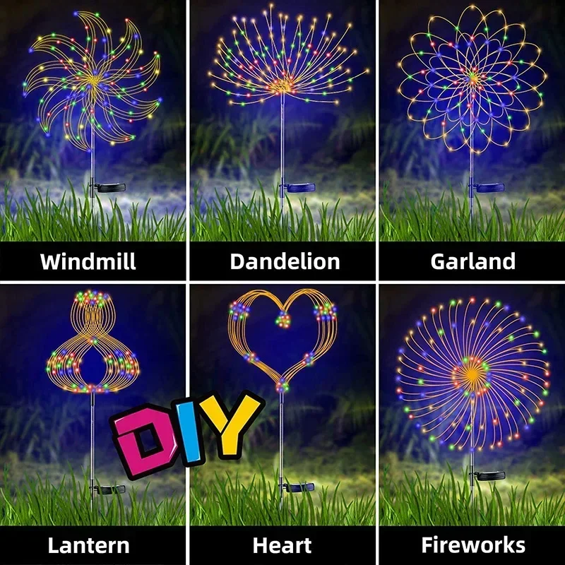 Luz LED Solar de fuegos artificiales, decoración de jardín al aire libre, camino de césped, luz para Patio, , Navidad, boda
