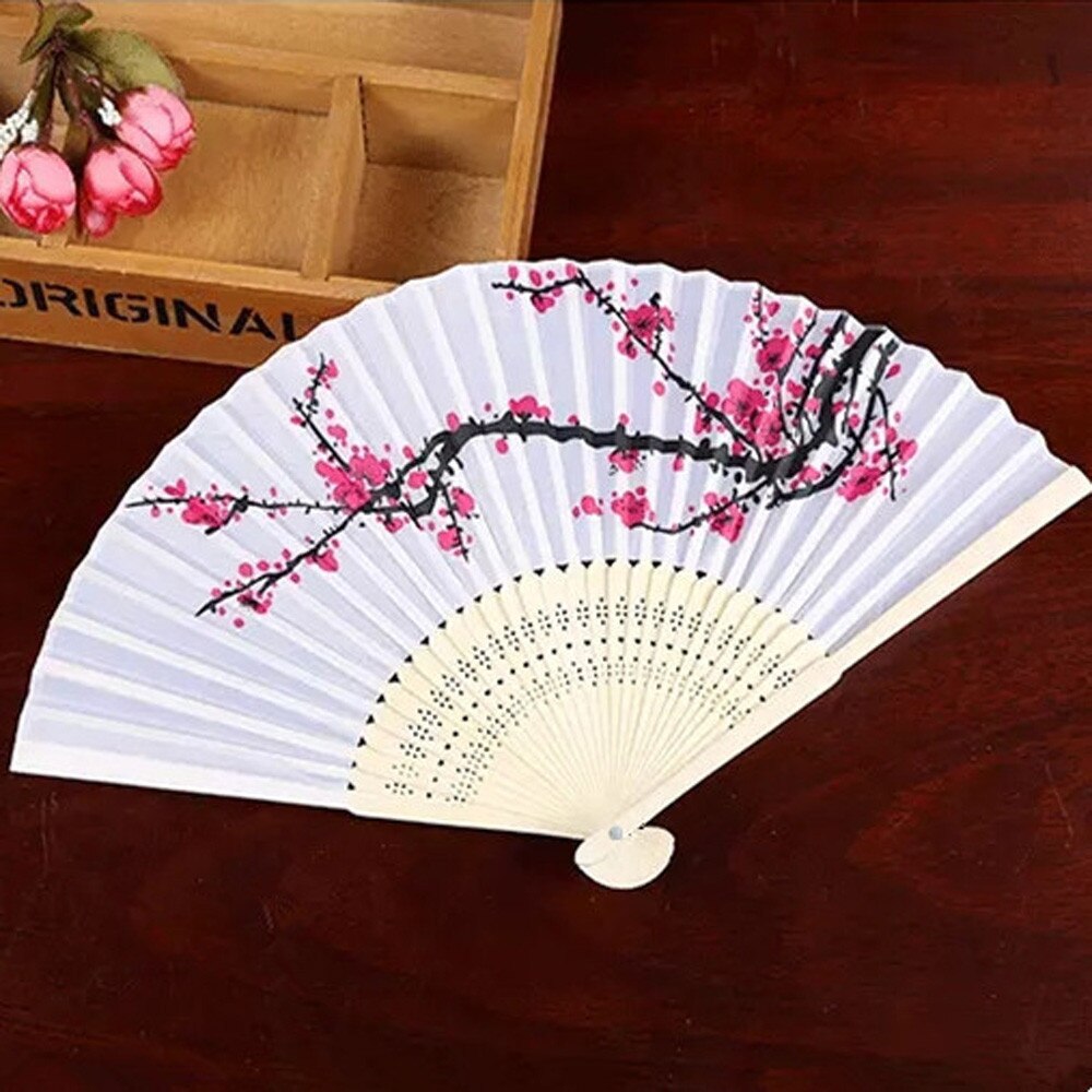 7 Inch Vouwen Papier Fan Patroon Folding Dance Wedding Party Lace Silk Folding Handheld Effen Kleur Fan