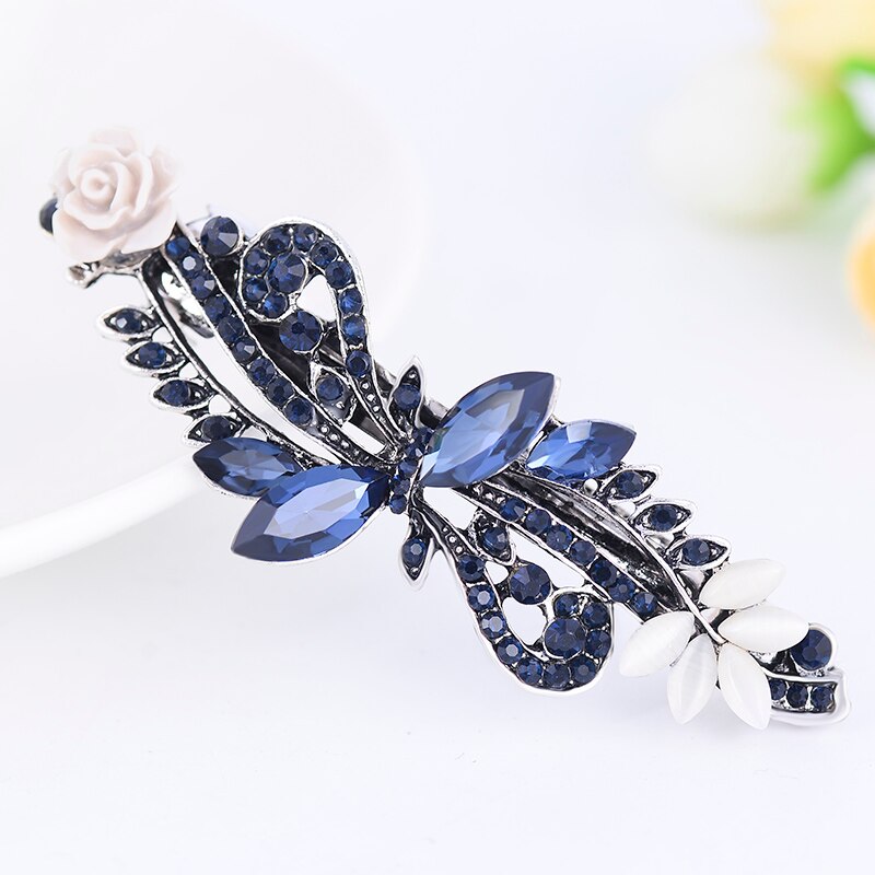 EASYA Vintage niebieski Rhinestone Hairwear motyl kwiat klamry do włosów kobiety spinki do włosów Retro łuk akcesoria do włosów biżuteria: Czysty złoty