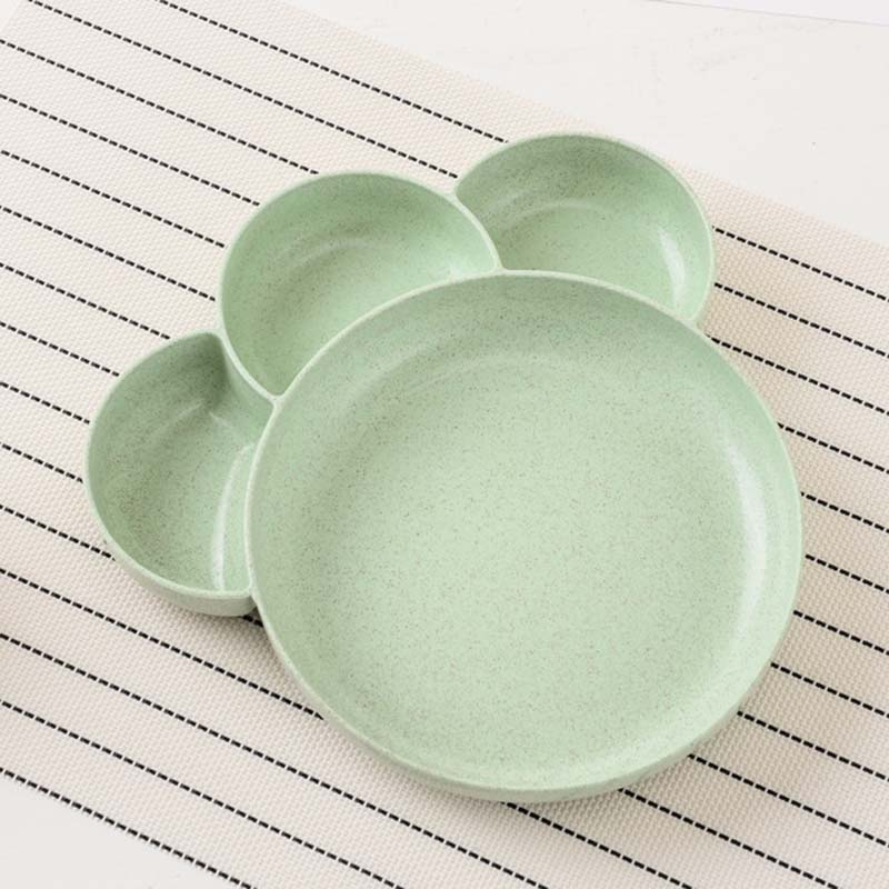 Bebê infantil comida tigela pratos de frutas bonito dos desenhos animados almoço bandeja crianças prato de mesa: Green 4 Grids Bowl