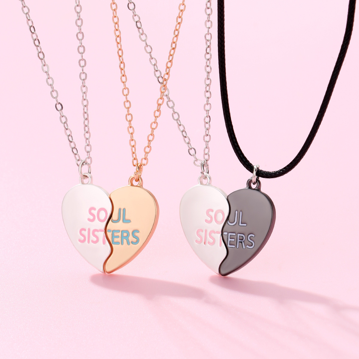 Colliers magnétiques en forme de cœur pour femmes et filles, pendentif Kawaii meilleurs amis sœurs, chaîne BFF, bijoux d'amitié, , 2/3 pièces