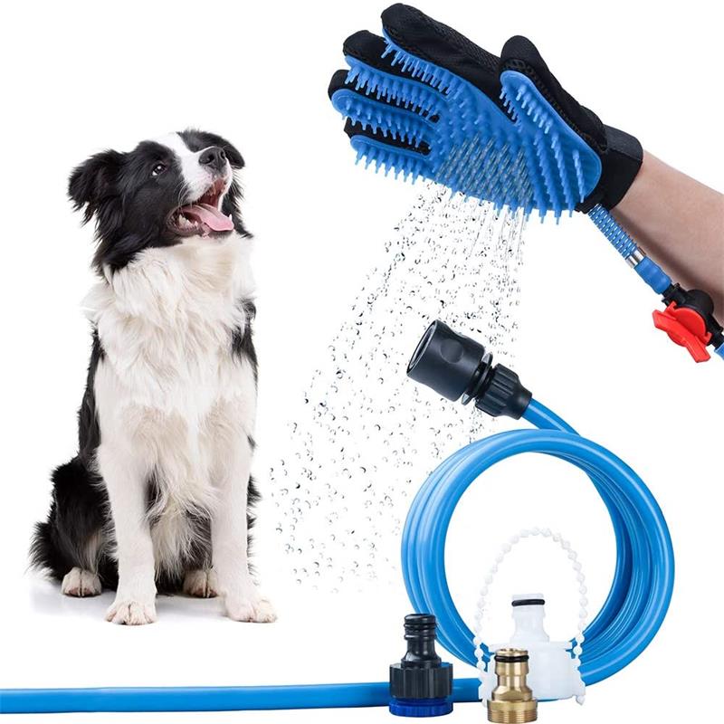 Håndholdt kæledyr badeværktøj hund kæledyr brusehoved hund sprøjte badekar handske 360 graders vask hår lang slange ren børste