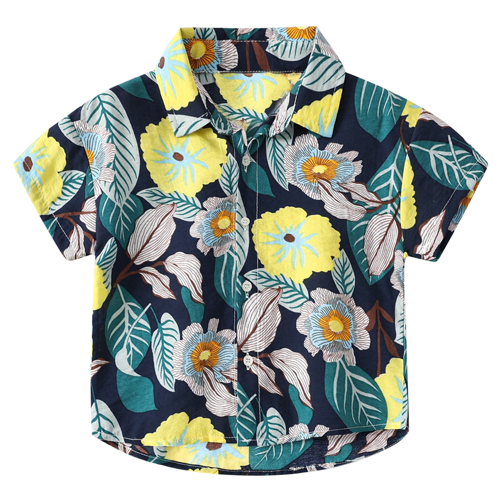 Camisa de manga corta con botones para niños, camisa informal con cuello vuelto, para playa, Verano: Navy Blue / 18-24M