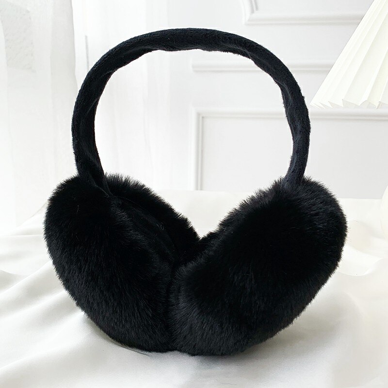 Orejeras cálidas de felpa suave para mujer, orejeras cálidas para estudiantes, protección contra el frío, cubierta de oreja para mujer: black classic