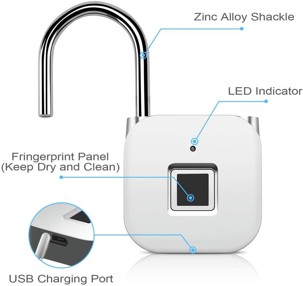 Candado de huella digital, Smart Biometric Thumbprint Lock para gimnasio, casillero escolar, equipaje, bicicleta, uso interior y exterior