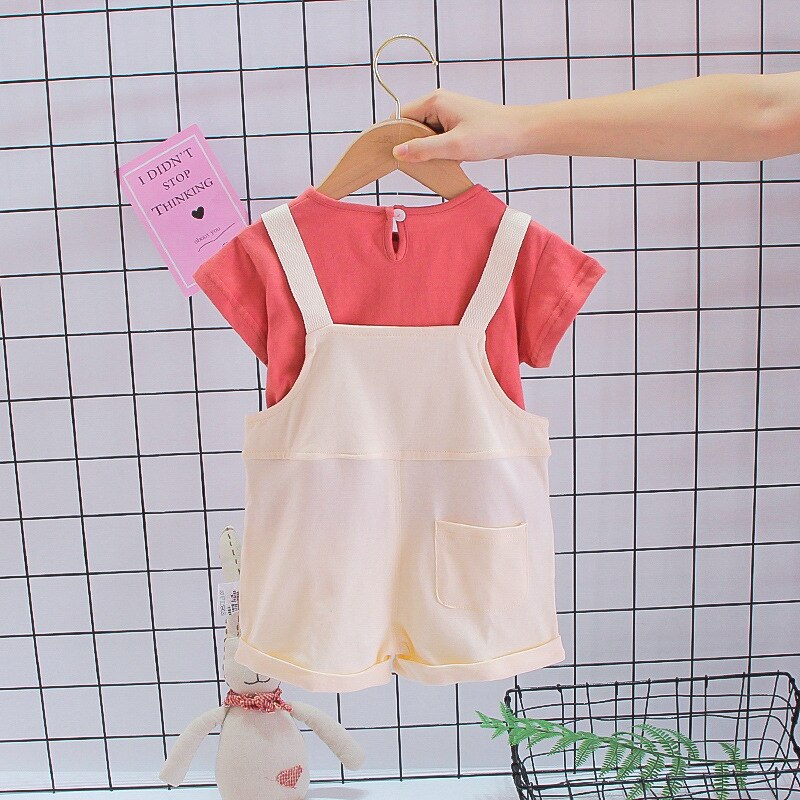 Baby Boy Girl Clothes set Summer Fashion Kids abiti a maniche corte T-shirt + bretelle Shorts 2 pezzi Cute Toddler Clothing Suit