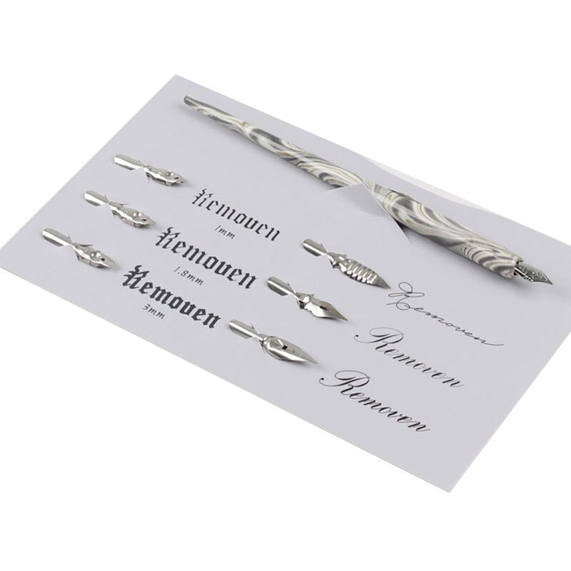 Dip Pen Wood Handcrafted Calligraphy Nib Holder Set with 6 Nib for Practicing Different Fonts Dip Pens Writing Supplies Pen: White